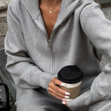 Knitted Zip Jacket and Wide-Leg Trousers Set